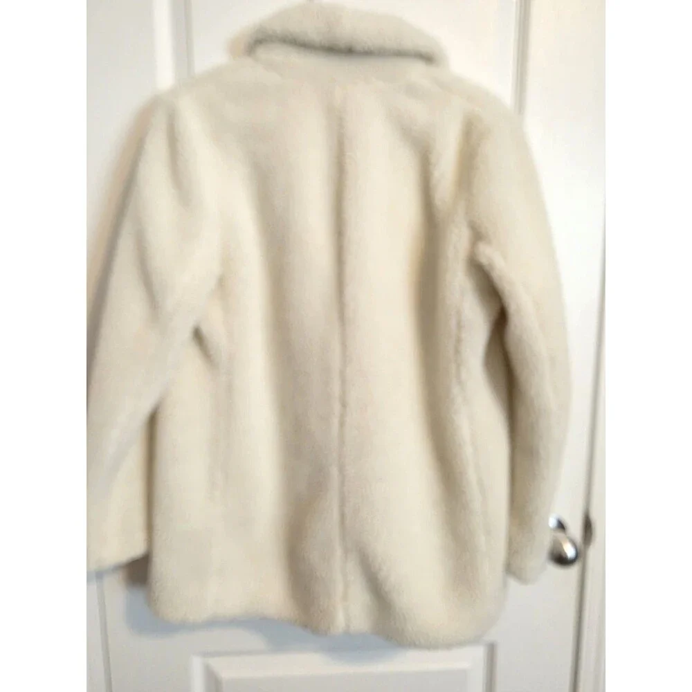 J Crew Teddy Fleece Shawl Collar Coat Jacket Cream Sherpa Lagenlook sz M